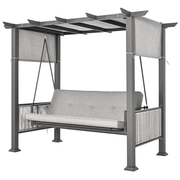 3-Person Outdoor Patio Porch Gazebo Swing with Cushion, Curtain