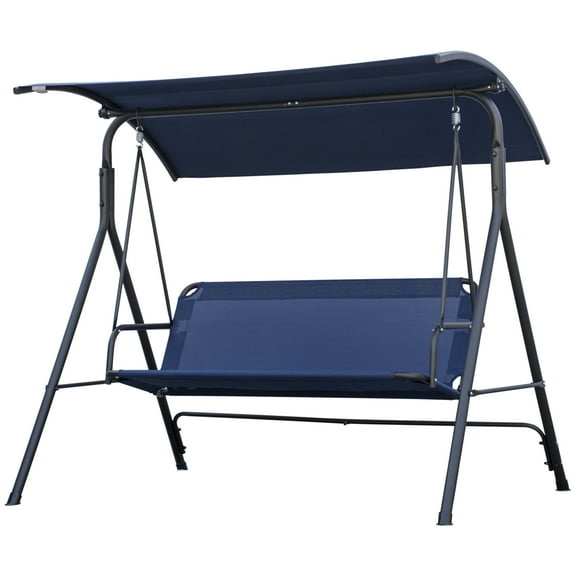 3-Person Porch Swing with Stand, Outdoor Swing for Patio Porch with Adjustable Tilt Canopy and Comfortable Swing Bench-Style Seat, Steel Frame, Dark Blue