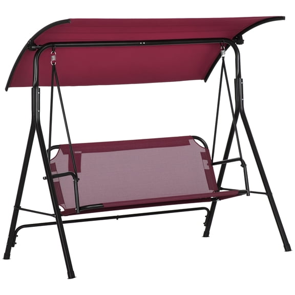 3-Person Porch Swing with Stand, Adjustable Tilt Canopy, Comfortable Bench Seat, Steel Frame, 440 lbs Capacity, Wine Red