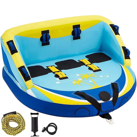 3 Person Towable Tube for Boating, Inflatable Water Sports Towables for Boats to Pull 1-3 Rider, Sofa Style Boat Tube with Dual Front and Back Tow Points, Including Nylon Tow Rope and Air Pump