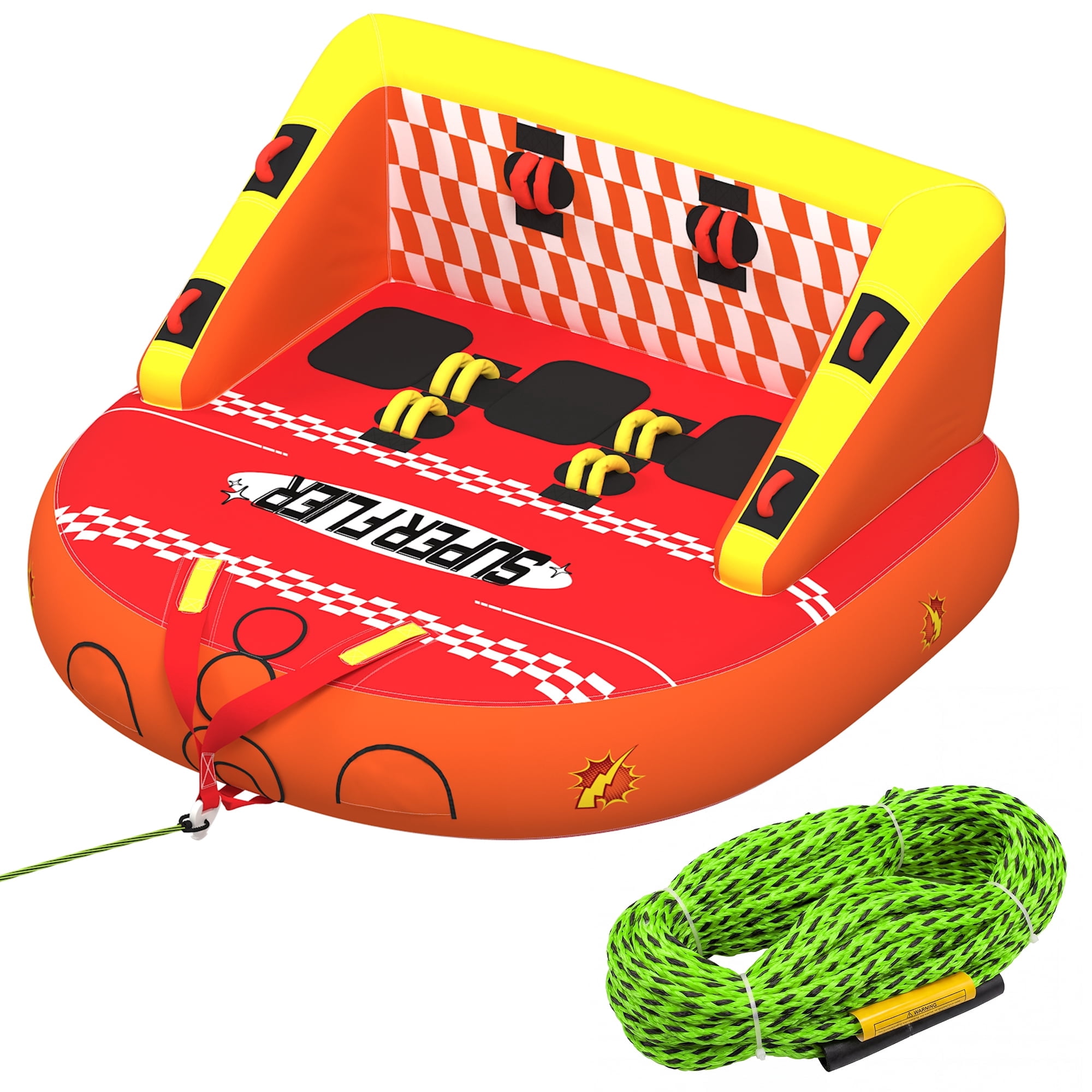 Tube Rope Splitter 3-Person Towable Tubes for Boating with Towable Rope, Couch Reversible ...