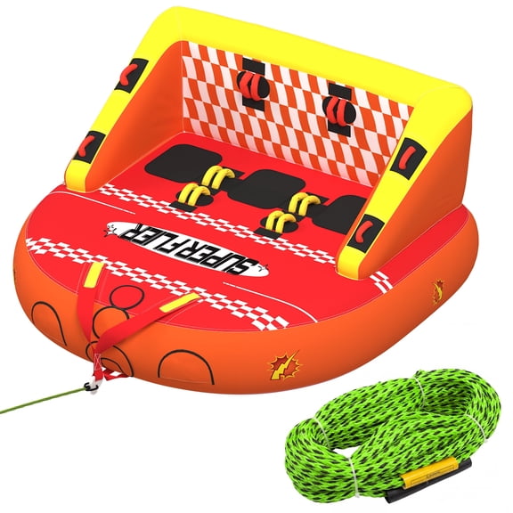 3-Person Towable Tubes for Boating with Towable Rope, Couch Reversible Boat Tube, Padded Bolster Guard Handles & Quick-Connect Tow Point