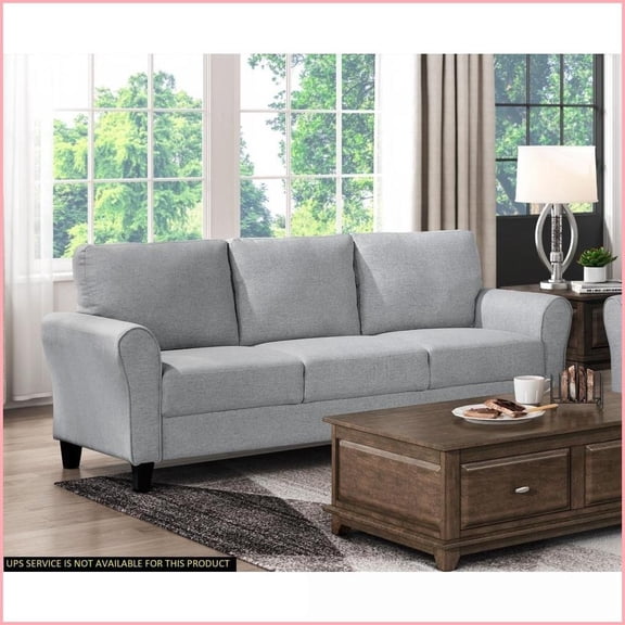 3-Person Transitional Living Room Sofa Textured Dark Gray Fabric Solid Wood Frame Attached Cushions | Dark Gray | Fabric | Flared Arms