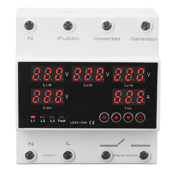 3 Phase 4 Wire Automatic Transfer Switch 63A Dual Power Generator Switch Voltage Protector with LED Display Din Rail Mount AC220V 220V (3.5 x 2.6 x 3.7 in / 90 x 66 x 95 mm)
