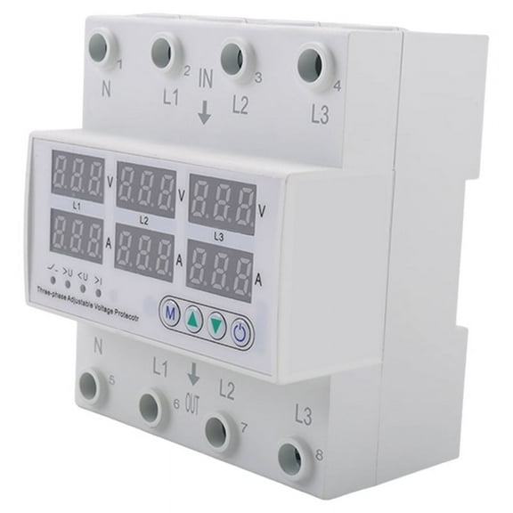 3 Phase Adjustable over and Under Voltage Protector Voltmeter Ammeter Monitor 3P4W Din Rail Current Limit Protection 63A,1 * 3 Phase Over and Under Voltage Protector,White