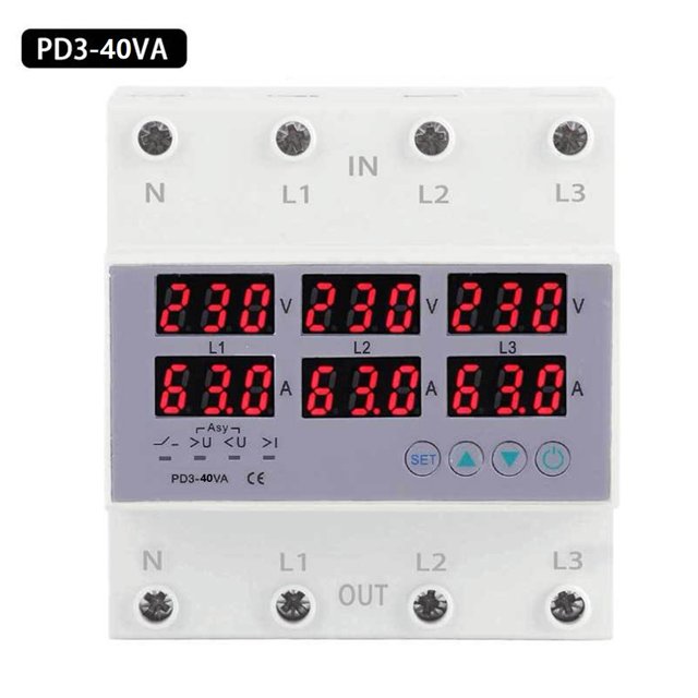 3Phase Digital Over and Under Voltage Relay Current Limiter Adjustable
