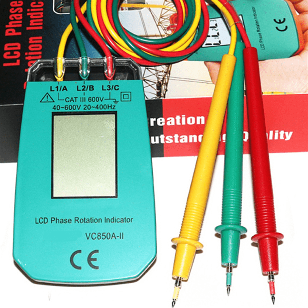 3 Phase Tester Digital Phase Indicator Detector LED Phase Sequence Meter Voltage Tester 40V-600V AC,1 x 3 Phase Tester,green