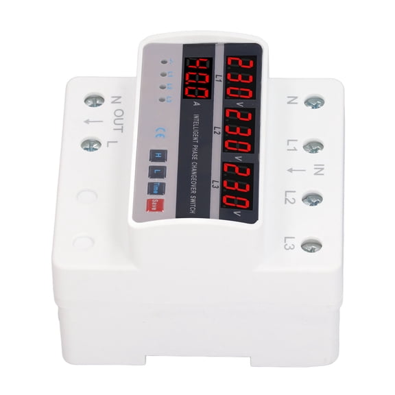 3 Phase Over Under Voltage Protector 4 LED Display 35mm DIN Rail Automatic Transfer Switch AC220V 40A Heavy Duty Home Circuit Volts Protector Switch 10.0x10.0x8.0 inches / 25.4x25.4x20.3 cm