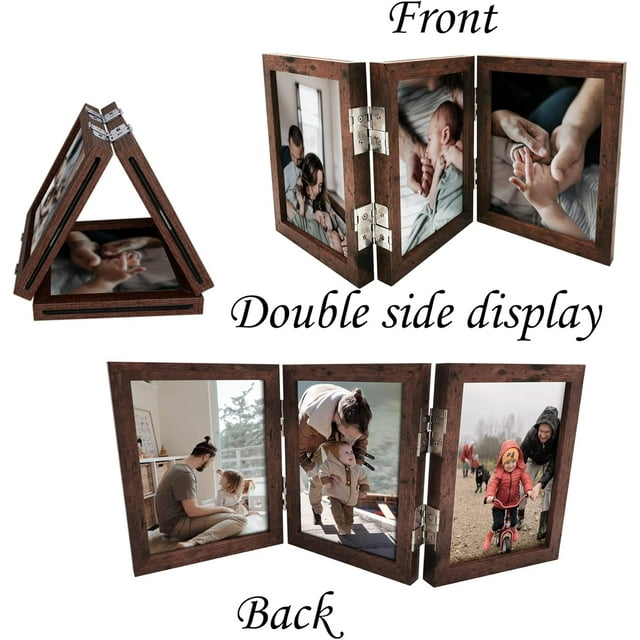 3 Picture Frame 5X7 Three Photo Collage Frame Rustic Hinged Triple