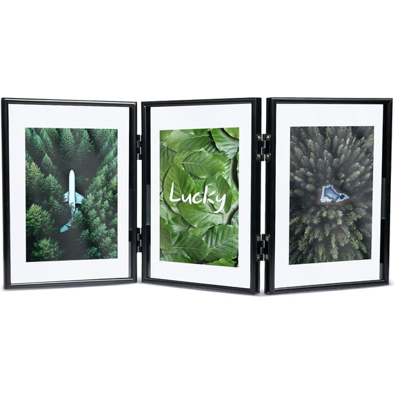 Three Picture Display Frame 3 Picture Frame 5x7 Three Photo Collage Frame Hinged Triple Foldable ...