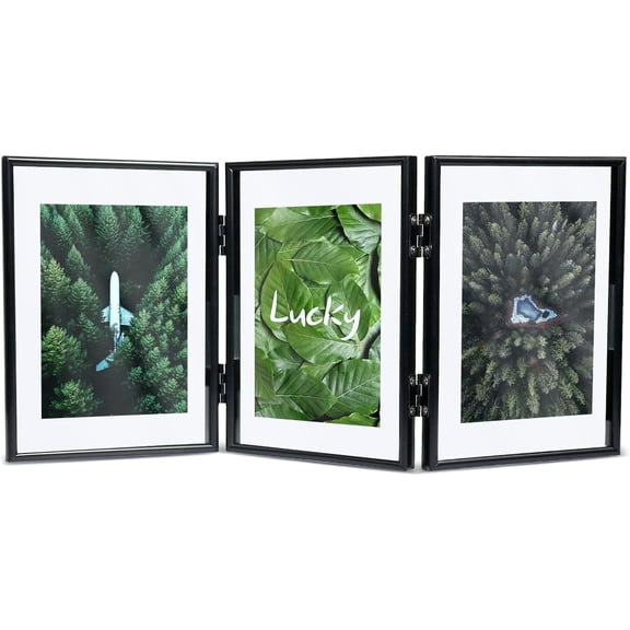3 Picture Frame 5x7 Three Photo Collage Frame Hinged Triple Foldable Frame , Frame Real Glass Metal Photo Frames for Multiple Photo Sizes 5x7 4x6 3.5x5,Photo Display,Gift Ideas(black)