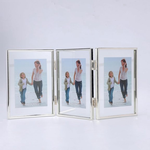 3 Picture Frame 5x7 Three Photo Collage Frame Hinged Triple Foldable Frame , Frame Real Glass Metal Photo Frames for Multiple Photo Sizes 5x7 4x6 3.5x5,Photo Display,Gift Ideas(Silver)