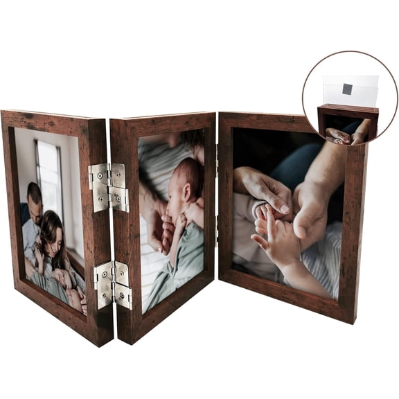 3 Picture Frame 5x7 Three Photo Collage Frame Hinged Triple Foldable Frame for Grandma Grandchildren Gift Tabletop Desk Double Side Display,Photo Display,tabletop hanging,Gift Ideas,Home Decor ( Blue