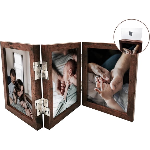 3 Picture Frame 5x7 Three Photo Collage Frame Hinged Triple Foldable Frame for Grandma Grandchildren Gift Tabletop Desk Double Side Display,Photo Display,tabletop hanging,Gift Ideas,Home Decor ( Blue