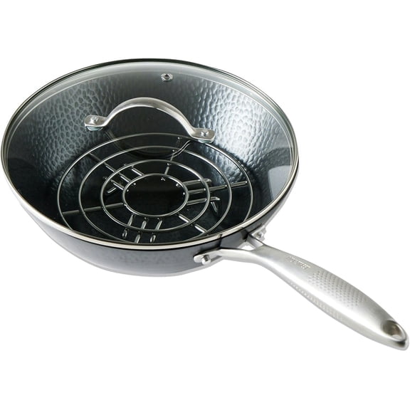 3-Piece 10.5-Inch Small Hammered Carbon Steel Wok