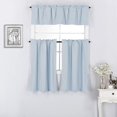 thumbnail image 1 of 3 Piece 100% Blackout Insulated Kitchen Décor Window Treatment Curtain Panel Tiers and Valance Set - 36 inch Long Tiers and 14" inch Long Valance, Light Blue, 1 of 4