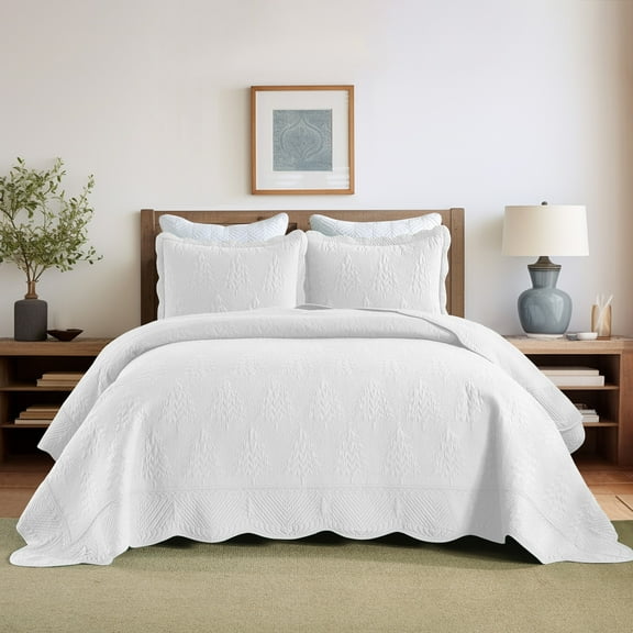 3-Piece 100% Cotton Christmas Tree Oversized Bedspread Set Coverlet Set Lightweight Quilt Set TC