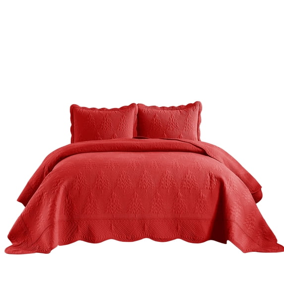 3-Piece 100% Cotton Christmas Tree Oversized Bedspread Set Coverlet Set Lightweight Quilt Set TC