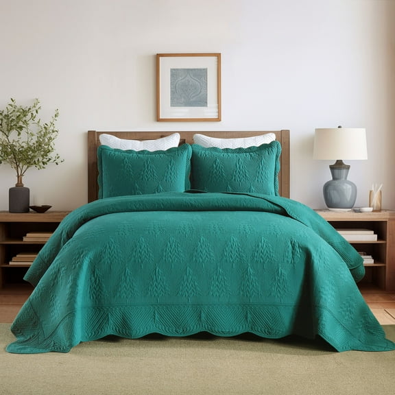 3-Piece 100% Cotton Christmas Tree Oversized Bedspread Set Coverlet Set Soft Quilt Set TC