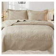 thumbnail image 1 of 3-Piece 100% Cotton Oversized Bedspread Lightweight Quilt Coverlet Embroidery Farmhouse Bedding Set T0 ( Beige, Queen (100"x106")), 1 of 8