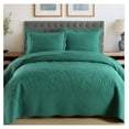 thumbnail image 1 of 3-Piece 100% Cotton Oversized Bedspread Lightweight Quilt Coverlet Embroidery Farmhouse Bedding Set T0 (Emerald, King (118"x106")), 1 of 7