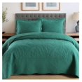thumbnail image 1 of 3-Piece 100% Cotton Oversized Bedspread Lightweight Quilt Coverlet Embroidery Farmhouse Bedding Set T0 (Emerald, Queen (100"x106")), 1 of 7