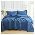 thumbnail image 1 of 3-Piece 100% Cotton Oversized Bedspread Lightweight Quilt Coverlet Embroidery Farmhouse Bedding Set T0 (Midtone Blue, Queen (100"x106")), 1 of 8