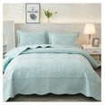thumbnail image 1 of 3-Piece 100% Cotton Oversized Bedspread Lightweight Quilt Coverlet Embroidery Farmhouse Bedding Set T0 (Mint Green Blue, Queen (100"x106")), 1 of 8