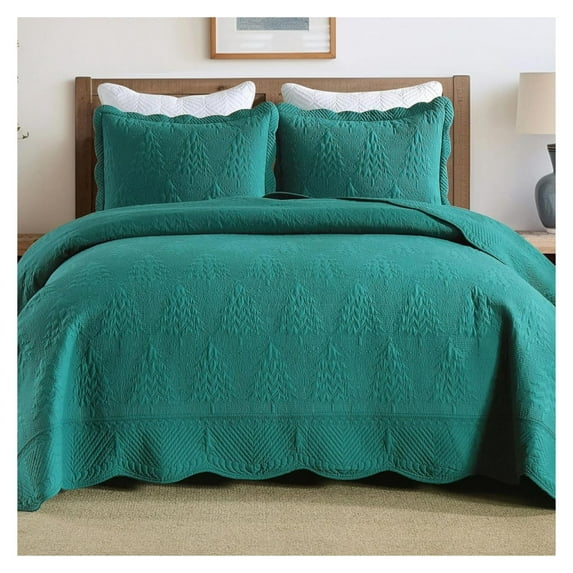 3-Piece 100% Cotton Oversized Bedspread Lightweight Quilt Coverlet Embroidery Farmhouse Bedding Set T0 (TC Emerald, Queen (100"x106"))
