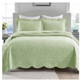 thumbnail image 1 of 3-Piece 100% Cotton Oversized Bedspread Lightweight Quilt Coverlet Embroidery Farmhouse Bedding Set TF (TX Pale Green, King (118"x106")), 1 of 8