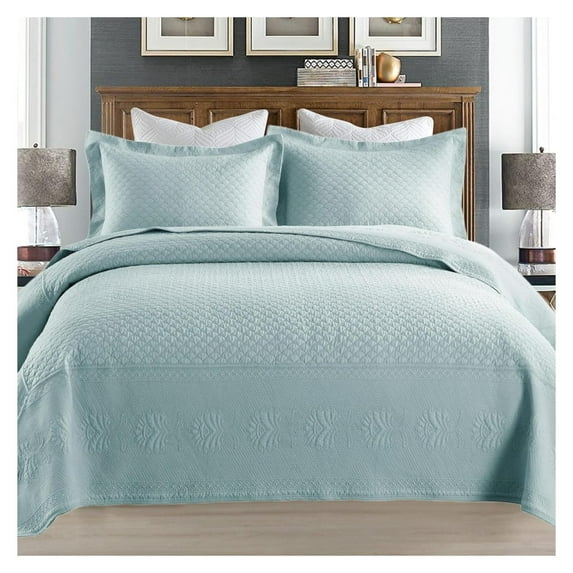 3-Piece 100% Cotton Oversized Bedspread Lightweight Quilt Coverlet Embroidery Farmhouse Bedding Set (TM Mint Green, King (118"x106"))