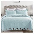 thumbnail image 1 of 3-Piece 100% Cotton Oversized Bedspread Lightweight Quilt Coverlet Embroidery Farmhouse Bedding Set (TW Mint Green Blue, Queen (100"x106")), 1 of 9