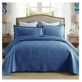 thumbnail image 1 of 3-Piece 100% Cotton Oversized Bedspread Lightweight Quilt Coverlet Embroidery Farmhouse Bedding Set (Tf Midtone Blue, King (118"x106")), 1 of 9