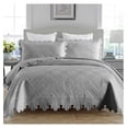 thumbnail image 1 of 3-Piece 100% Cotton Oversized Bedspread Lightweight Quilt Coverlet Embroidery Farmhouse Bedding Set (Tk Light Grey, Queen (100"x106")), 1 of 9
