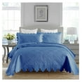 thumbnail image 1 of 3-Piece 100% Cotton Oversized Bedspread Lightweight Quilt Coverlet Embroidery Farmhouse Bedding Set (Tk Midtone Blue, Queen (100"x106")), 1 of 8