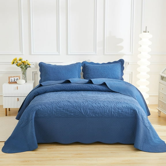 3-Piece 100% Cotton Oversized Bedspread Set Coverlet Set Lightweight Quilt Set Embroidery Farmhouse Bedding Set T