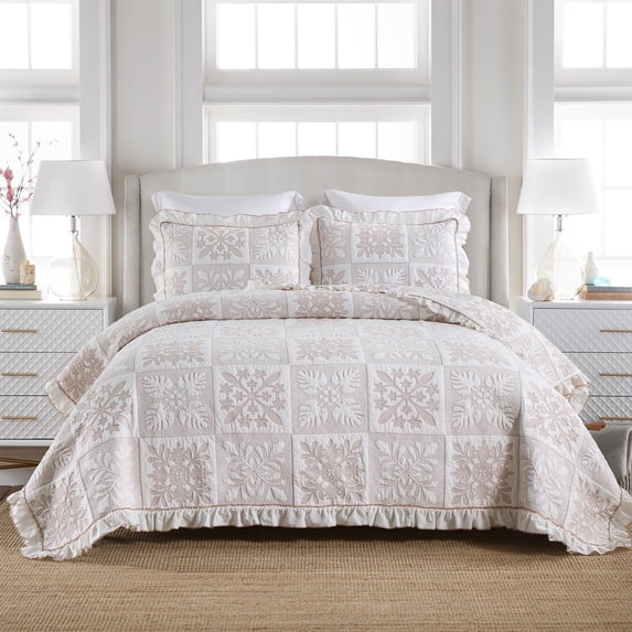 3-Piece 100% Cotton Oversized Bedspread Set Coverlet Set Lightweight Quilt Set TJ