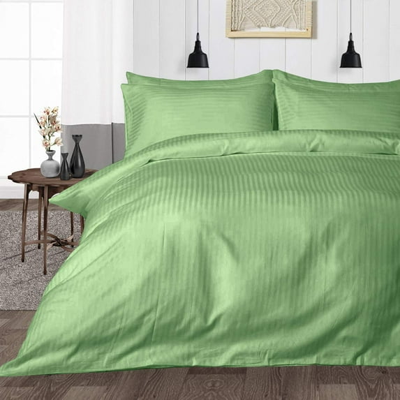 Easy Bedding 100% Cotton 3 Piece Duvet Cover Set- Luxury & Fluffy- Zipper Closure Comforter Cover with Pillow Cases- 600 TC- Sage Stripe, Twin Size.