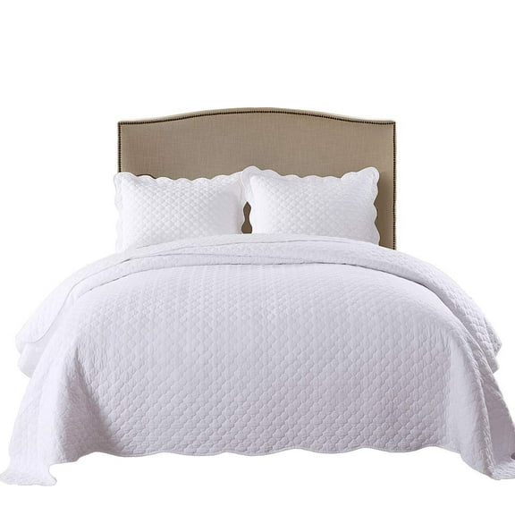 3 Piece 100% White Cotton Quilt Set Lightweight Bedspread Set B34