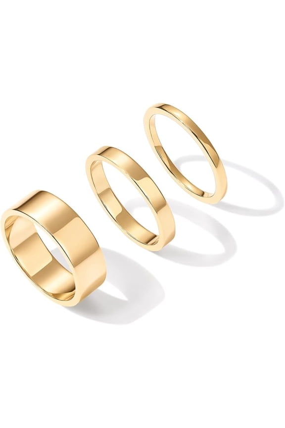 3-Piece 18K Gold Plated Stacking Rings Set | Minimalist Thin Band Stackable Rings for Women | Everyday Layered Jewelry Gift for Her