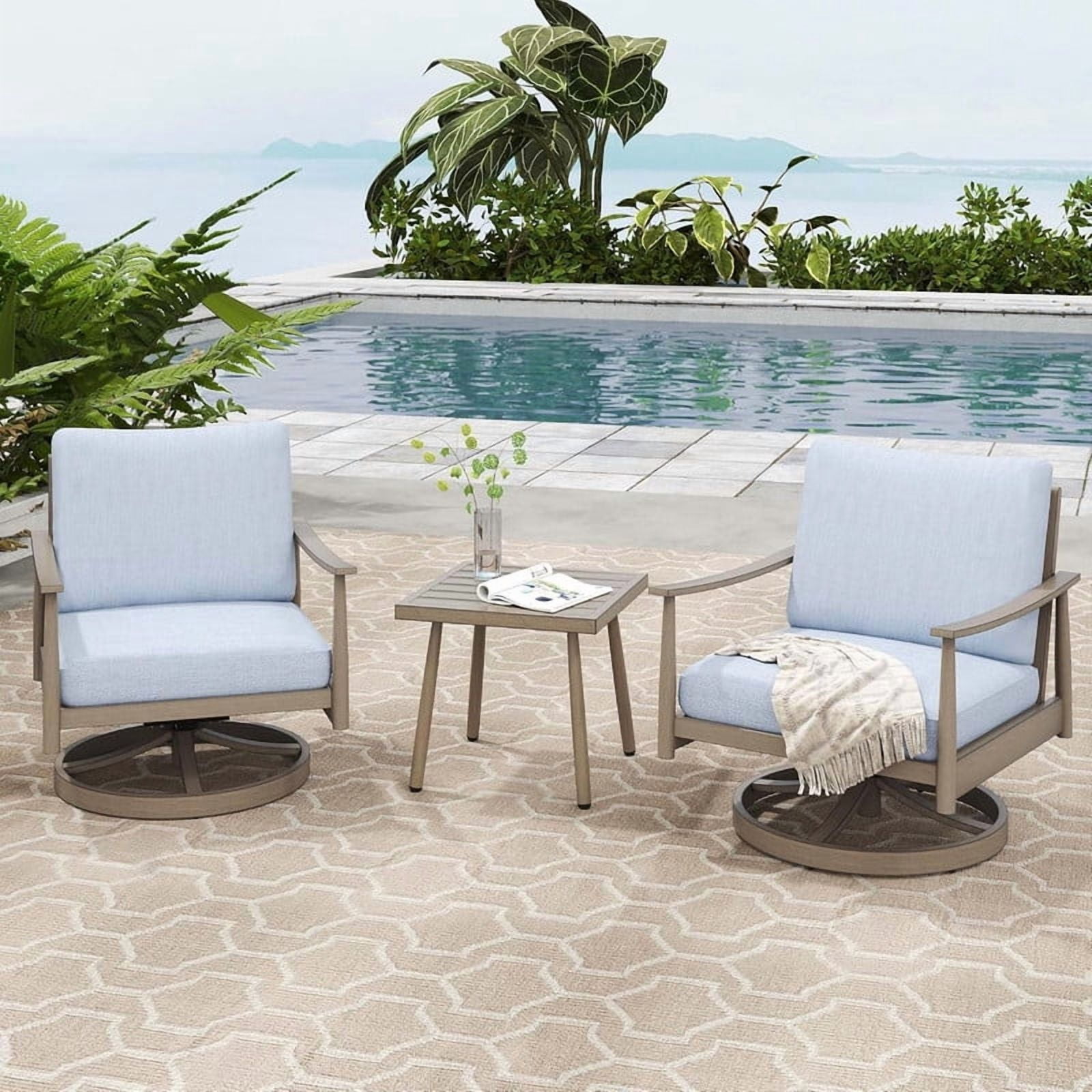 3-Piece 2 Accent Swivel Dining Arm Chairs with Aluminum Side Table, Outdoor Bistro Set