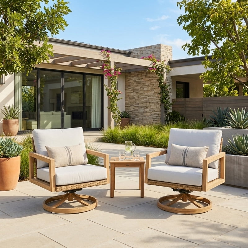 3-Piece 2 Patio Swivel Chairs & 1 Aluminum Side Table, Outdoor Chat Sets with Cushions