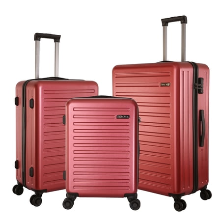 3 Piece (20/24/28) Luggage Sets without Any Front Laptop Pocket, Lightweight ABS+PC Suitcase Hardshell with TSA Lock and Spinner Silent Wheels, Convenient for Trips, Wine Red