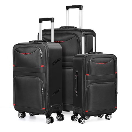 3 Piece 20in 24in 28in Softside Luggage Set, Expandable Suitcase Lightweight Luggage Travel Set, 360° Spinner Wheels for Travel Trips, Black