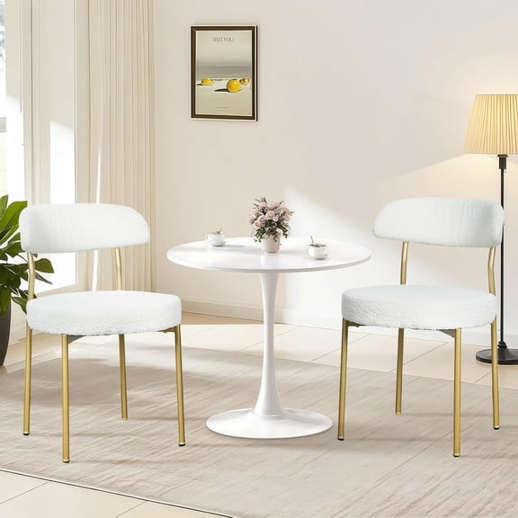 3-Piece 23.6" Round Dining Table Set for 2 with Upholstered Chairs Space-Saving Modern Small Kitchen Cafe Bistro Set(Beige Boucle Chair)