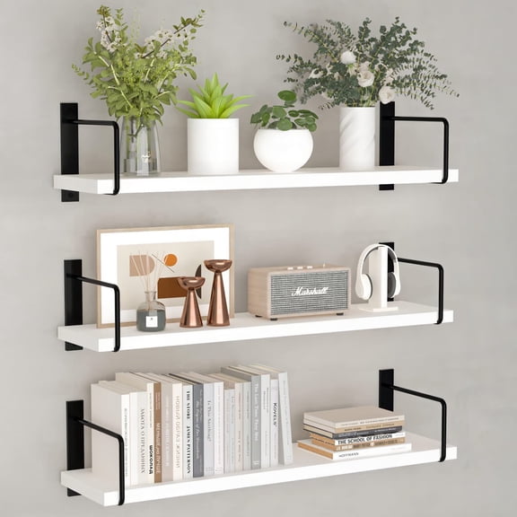 3-Piece 23-Inch Rustic Floating Shelves - Wall-Mounted Storage Shelves for Living Room