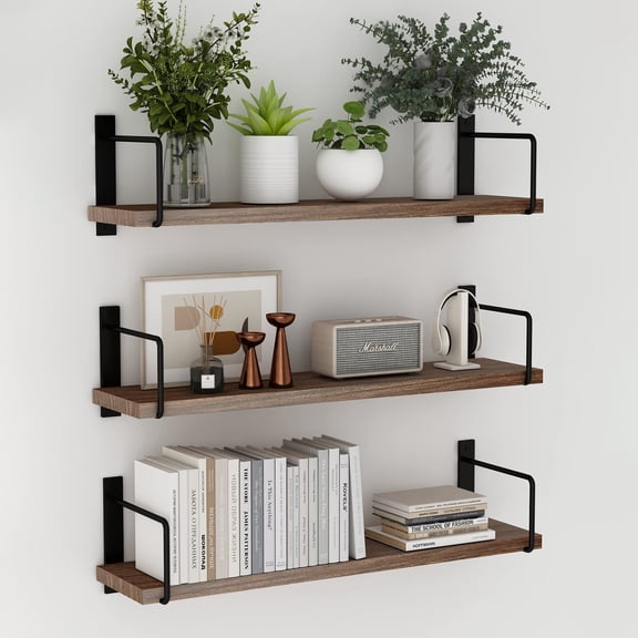 3-Piece 23-Inch Rustic Floating Shelves - Wall-Mounted Storage Shelves for Living Room