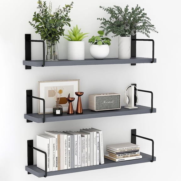 3-Piece 23-Inch Rustic Floating Shelves - Wall-Mounted Storage Shelves for Living Room