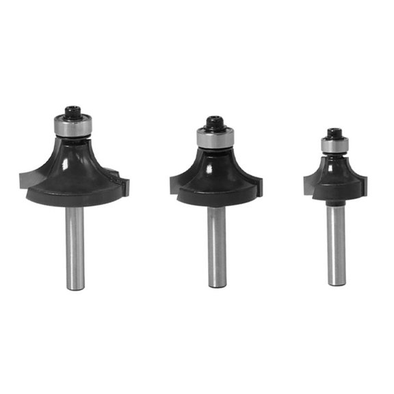 3 Piece 3/8 3/4 1 Inch Alloy Steel Roundover Router Bit With Precise Ground Edged Suitable For 1/4 Inch Shank Machines