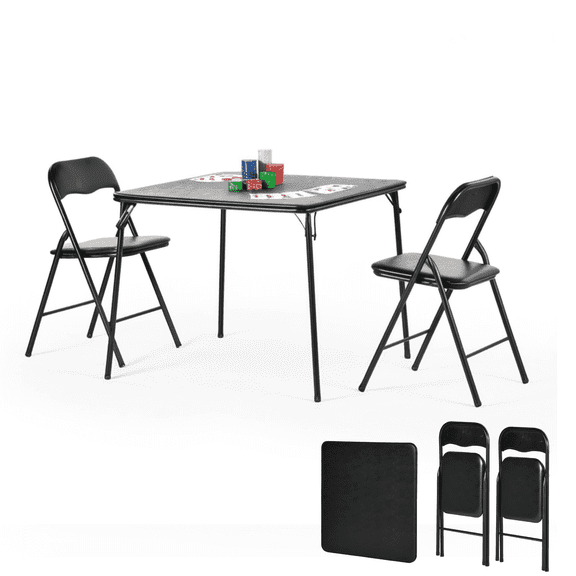 3-Piece 34-Inch Folding Card Table and Chair Set, Padded Seat and Tabletop for Home, Office, and Game Nights,Black